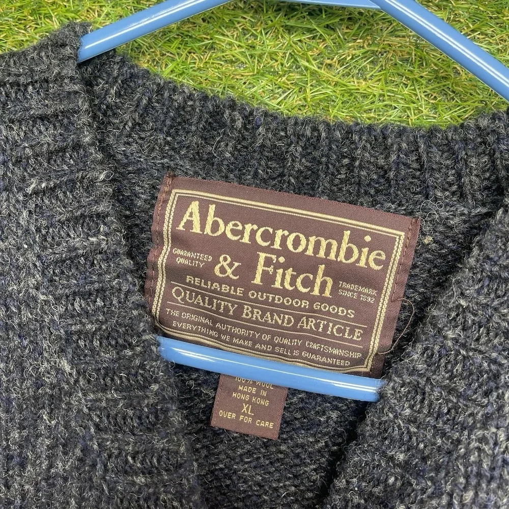 Vintage Abercrombie & Fitch Wool Sweater Mens XL Heavyweight Knit Stripe V Neck